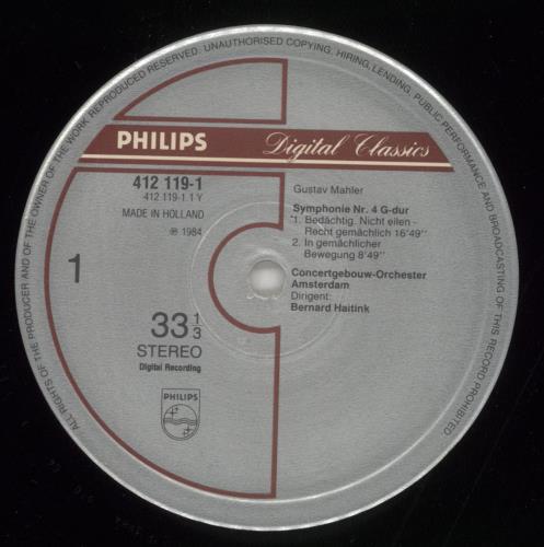Gustav Mahler Mahler: Symphony No. 4 vinyl LP album (LP record) Dutch M22LPMA863703