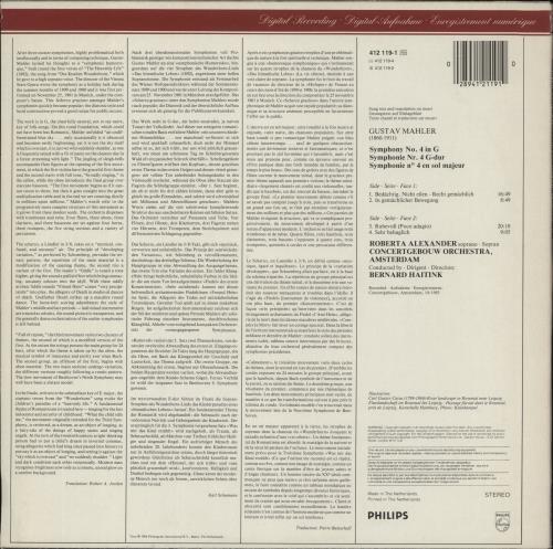 Gustav Mahler Mahler: Symphony No. 4 vinyl LP album (LP record) Dutch M22LPMA863703