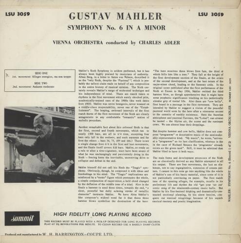 Gustav Mahler Sixth Symphony 2-LP vinyl record set (Double LP Album) UK M222LSI761713