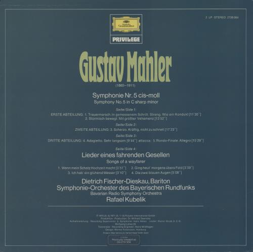 Gustav Mahler Symphonie nr. 5 / Lieder Eines Fahrenden Gesellen 2-LP vinyl record set (Double LP Album) German M222LSY757483
