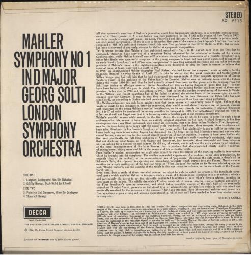 Gustav Mahler Symphony No. 1 - 1st vinyl LP album (LP record) UK M22LPSY853292