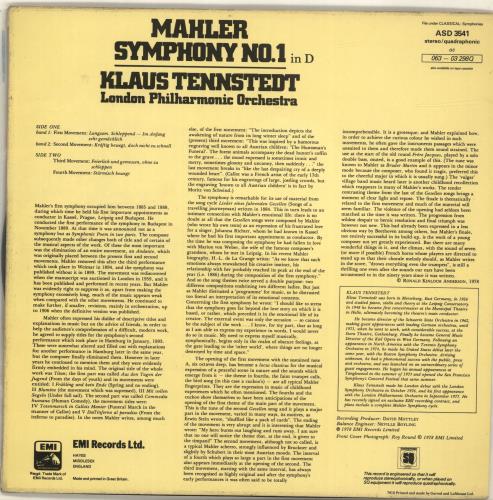 Gustav Mahler Symphony No. 1 in D vinyl LP album (LP record) UK M22LPSY700402