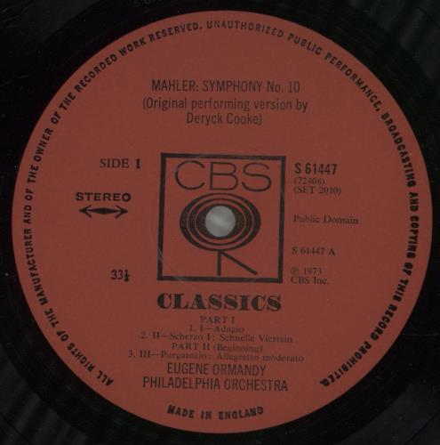 Gustav Mahler Symphony No. 10 vinyl LP album (LP record) UK M22LPSY638279