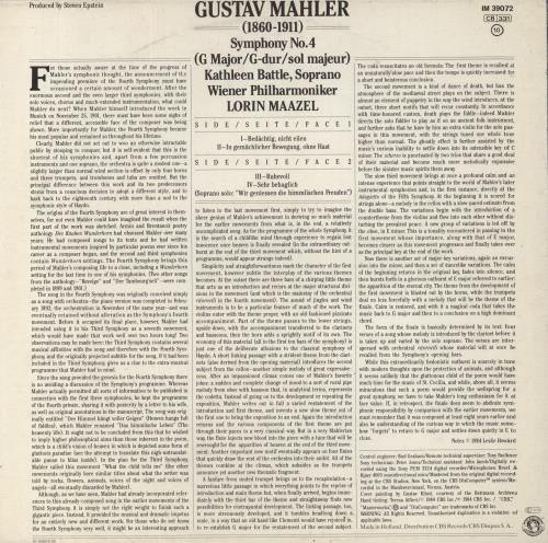Gustav Mahler Symphony No. 4 vinyl LP album (LP record) UK M22LPSY537092