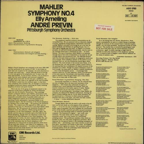 Gustav Mahler Symphony No. 4 vinyl LP album (LP record) UK M22LPSY751595