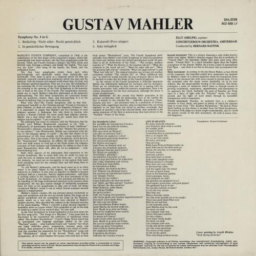 Gustav Mahler Symphony No. 4 vinyl LP album (LP record) UK M22LPSY761177
