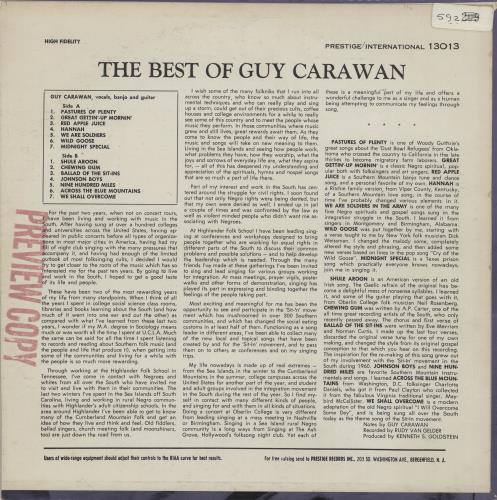 Guy Carawan The Best Of Guy Carawan vinyl LP album (LP record) US 2Z3LPTH762364
