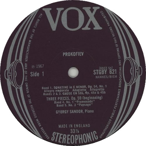 Gyrgy Sndor Prokofiev: Piano Music vinyl LP album (LP record) UK G9WLPPR633253