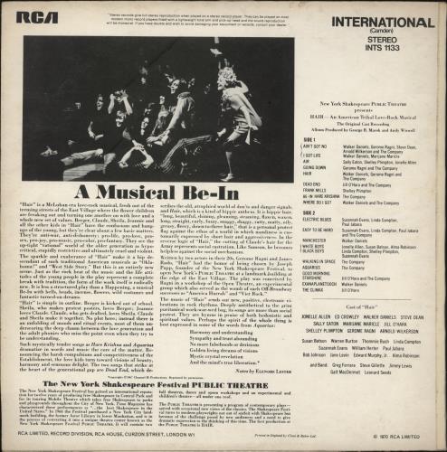 Hair (The Musical) Original Off Broadway Cast Recording vinyl LP album (LP record) UK 6HALPOR521456