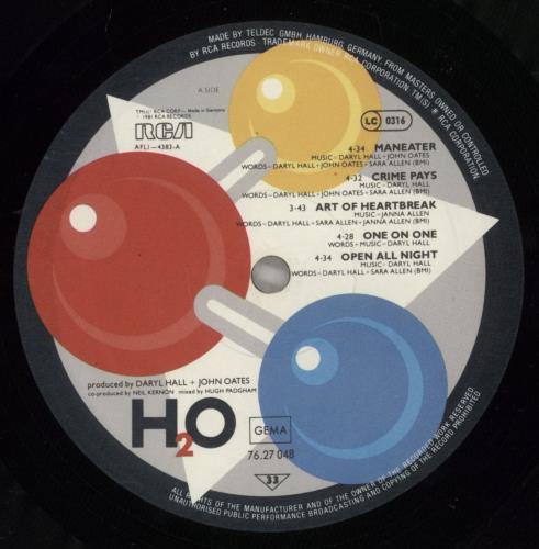 Hall & Oates H2O vinyl LP album (LP record) German HNOLPHO516435