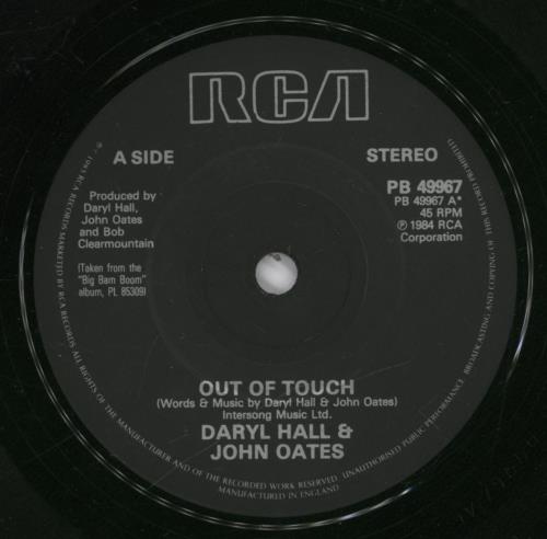 Hall & Oates Out Of Touch 7" vinyl single (7 inch record / 45) UK HNO07OU294546