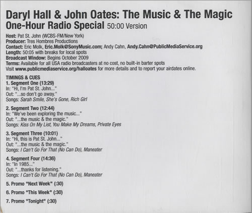 Hall & Oates The Music & The Magic - One-Hour Radio Special CD-R acetate US HNOCRTH525799