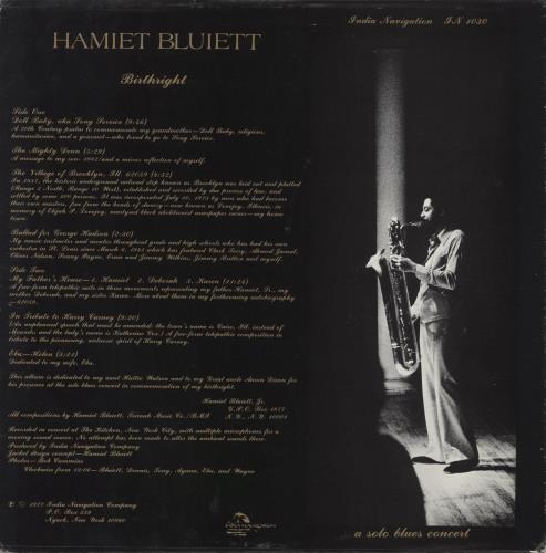 Hamiet Bluiett Birthright vinyl LP album (LP record) US I9MLPBI851622
