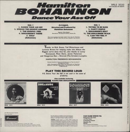 Hamilton Bohannon Dance Your Ass Off vinyl LP album (LP record) UK HBOLPDA750349