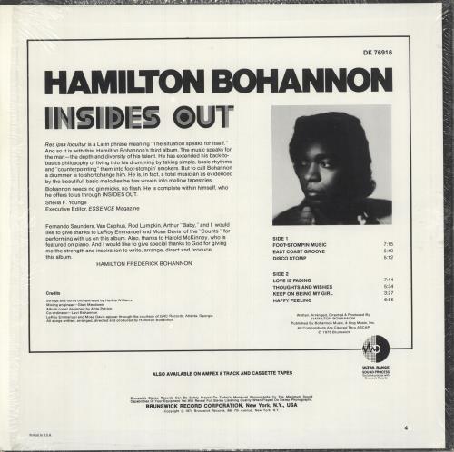 Hamilton Bohannon Insides Out vinyl LP album (LP record) US HBOLPIN746743