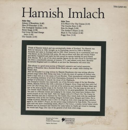 Hamish Imlach Hamish Imlach vinyl LP album (LP record) UK IKNLPHA761014