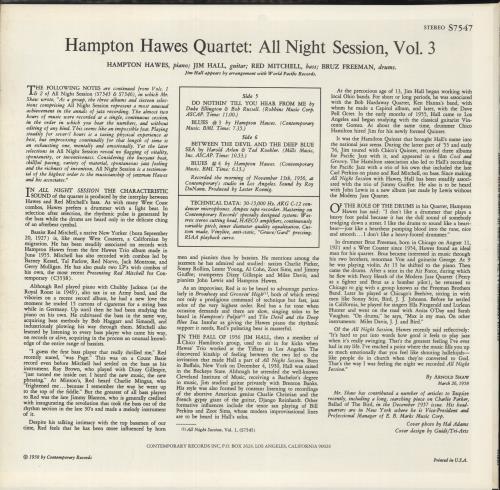 Hampton Hawes All Night Session! Volume 3 vinyl LP album (LP record) US HWWLPAL599635