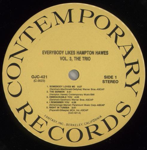 Hampton Hawes Everybody Likes Hampton Hawes Vol. 3: The Trio vinyl LP album (LP record) US HWWLPEV875562