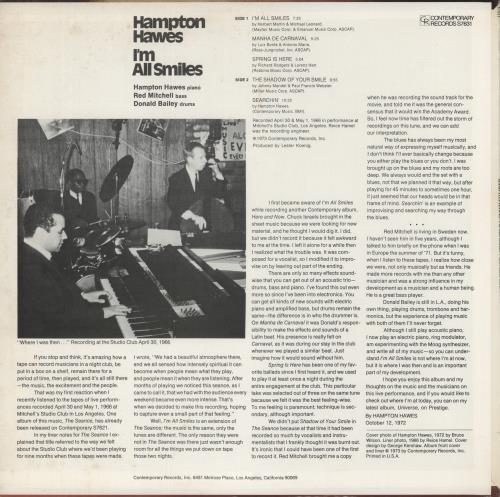 Hampton Hawes I'm All Smiles vinyl LP album (LP record) US HWWLPIM566531