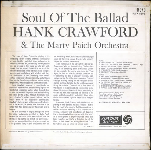 Hank Crawford Soul Of The Ballad vinyl LP album (LP record) UK HF6LPSO527835