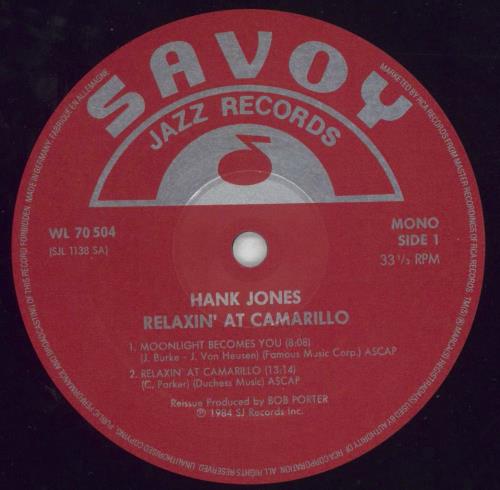 Hank Jones Relaxin' At Camarillo vinyl LP album (LP record) German HNJLPRE787107