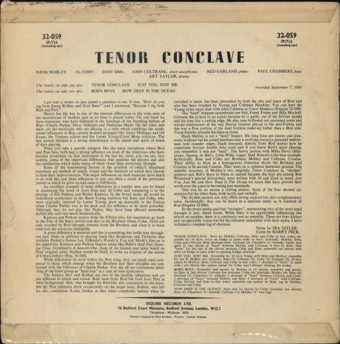 Hank Mobley Tenor Conclave vinyl LP album (LP record) UK HMOLPTE849546