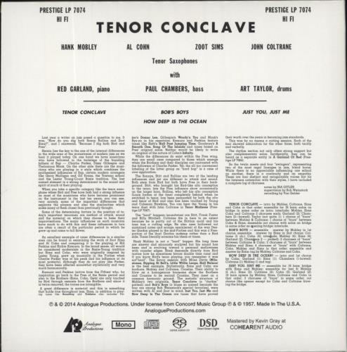 Hank Mobley Tenor Conclave super audio CD SACD US HMOSATE858792