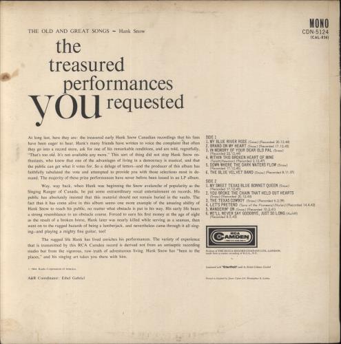 Hank Snow The Old And Great Songs vinyl LP album (LP record) UK HNWLPTH851788