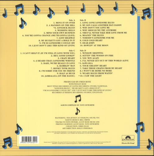 Hank Williams 40 Greatest Hits - 180 Gram Black Vinyl 2-LP vinyl record set (Double LP Album) UK HNK2LGR866793