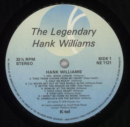 Hank Williams The Legendary Hank Williams vinyl LP album (LP record) UK HNKLPTH608060