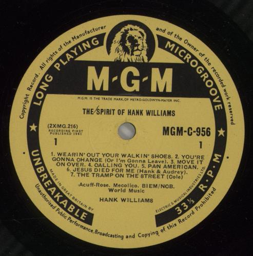 Hank Williams The Spirit Of Hank Williams - 1st vinyl LP album (LP record) UK HNKLPTH373410