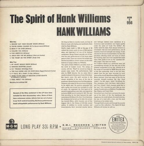 Hank Williams The Spirit Of Hank Williams - 1st vinyl LP album (LP record) UK HNKLPTH373410