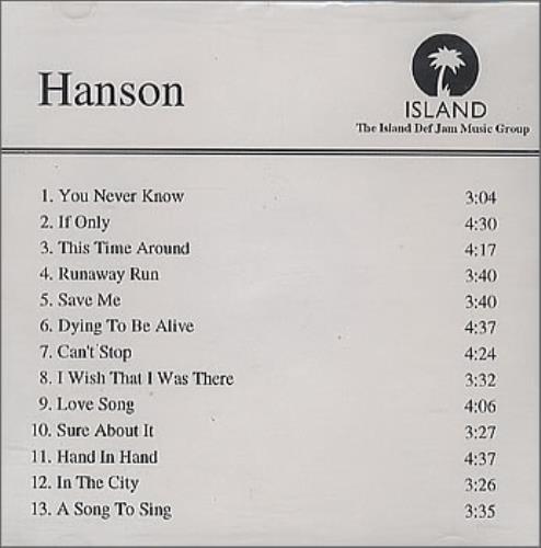 Hanson 13 Track Compilation CD-R acetate US HSOCRTR167659