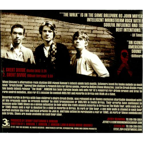 Hanson Great Divide CD-R acetate US HSOCRGR422692