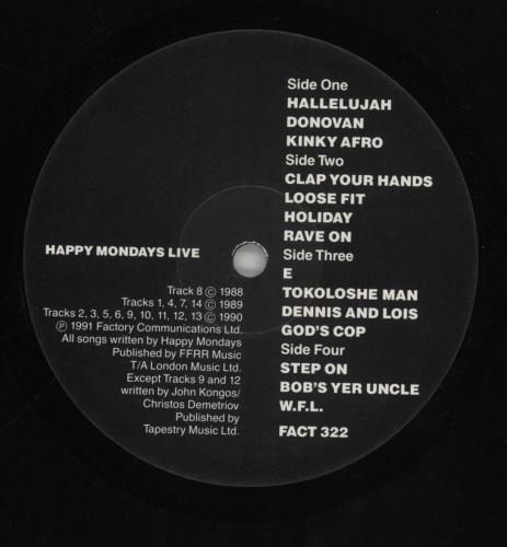 Happy Mondays Live - EX 2-LP vinyl record set (Double LP Album) UK HAP2LLI621465
