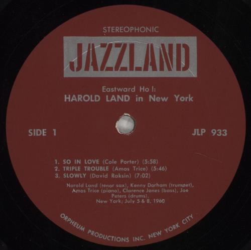 Harold Land Eastward Ho! Harold Land In New York vinyl LP album (LP record) US 1HLLPEA851080