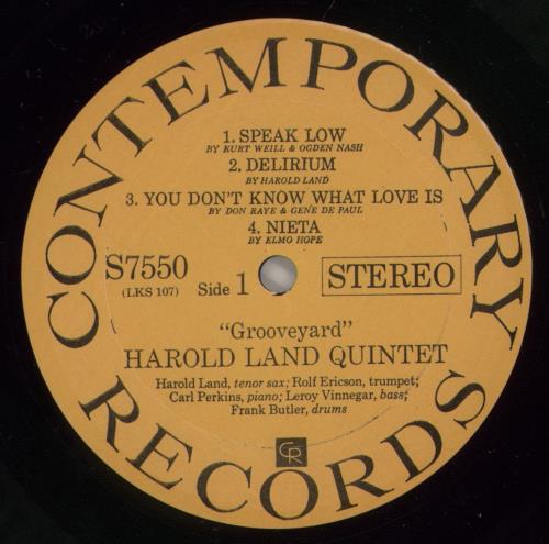 Harold Land Grooveyard vinyl LP album (LP record) US 1HLLPGR565294