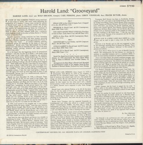 Harold Land Grooveyard vinyl LP album (LP record) US 1HLLPGR565294