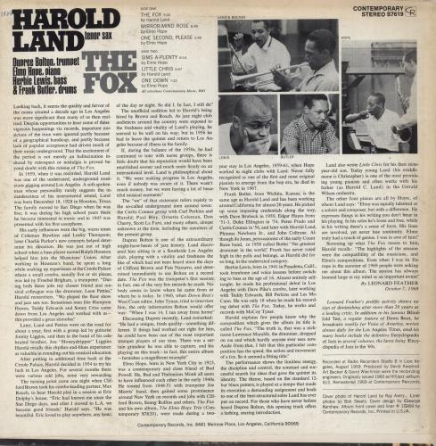 Harold Land The Fox vinyl LP album (LP record) US 1HLLPTH443578