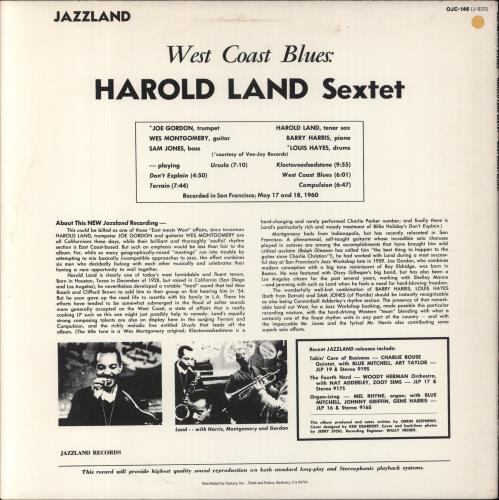 Harold Land West Coast Blues! vinyl LP album (LP record) French 1HLLPWE857251