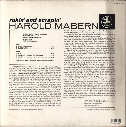 Harold Mabern Rakin' And Scrapin' vinyl LP album (LP record) US HXXLPRA824618