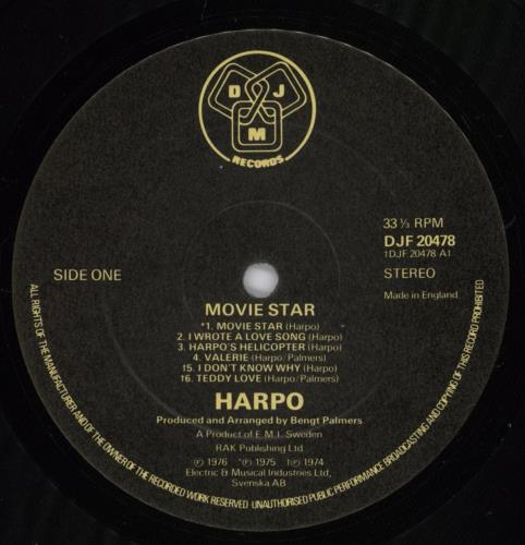Harpo Moviestar + Publicity Photo vinyl LP album (LP record) UK HR9LPMO890342
