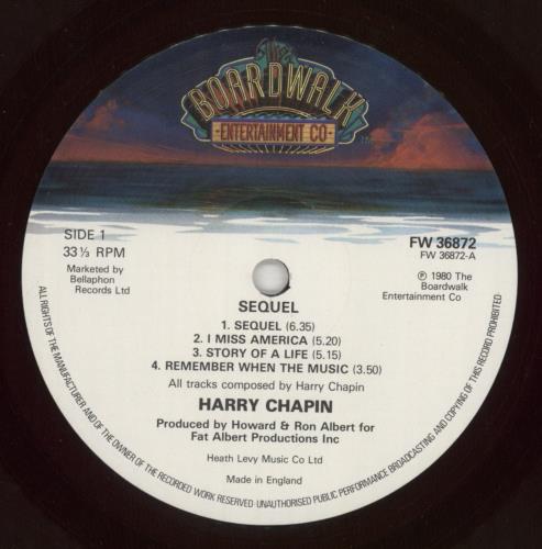 Harry Chapin Sequel vinyl LP album (LP record) US HCHLPSE849525