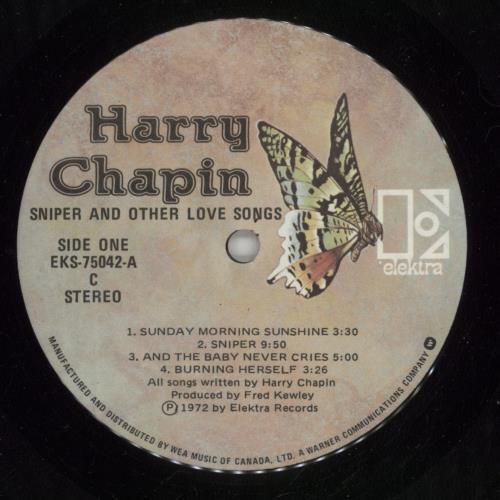 Harry Chapin Sniper And Other Love Songs vinyl LP album (LP record) Canadian HCHLPSN873704