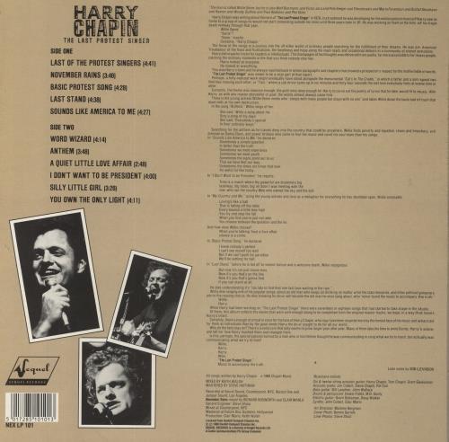 Harry Chapin The Last Protest Singer vinyl LP album (LP record) UK HCHLPTH621066