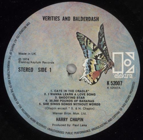 Harry Chapin Verities And Balderdash vinyl LP album (LP record) UK HCHLPVE423851