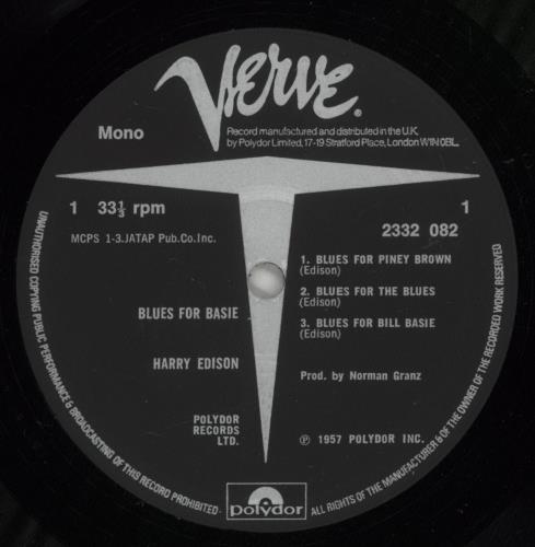Harry 'Sweets' Edison Blues For Basie vinyl LP album (LP record) UK ED0LPBL493451