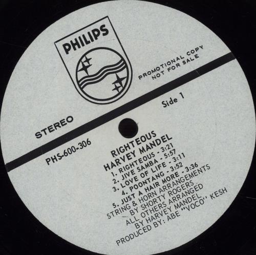 Harvey Mandel Righteous vinyl LP album (LP record) US HJVLPRI670936