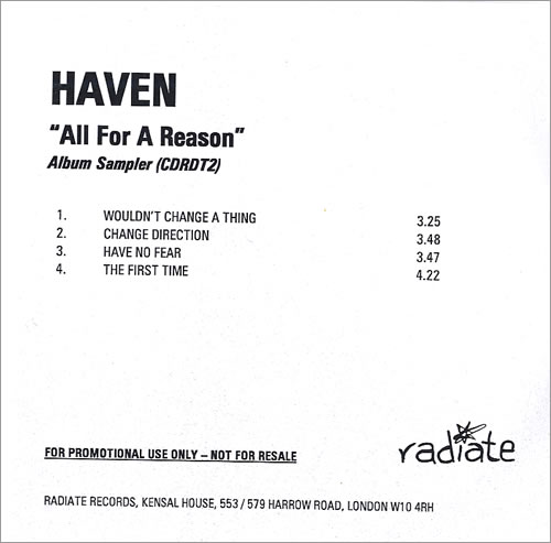 Haven All For A Reason - Album Sampler CD-R acetate UK HVNCRAL483338