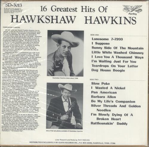 Hawkshaw Hawkins 16 Greatest Hits vinyl LP album (LP record) US ZYWLPGR721680